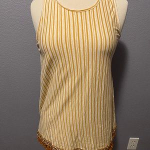 Tasseled, striped tank top (mustard): Size S